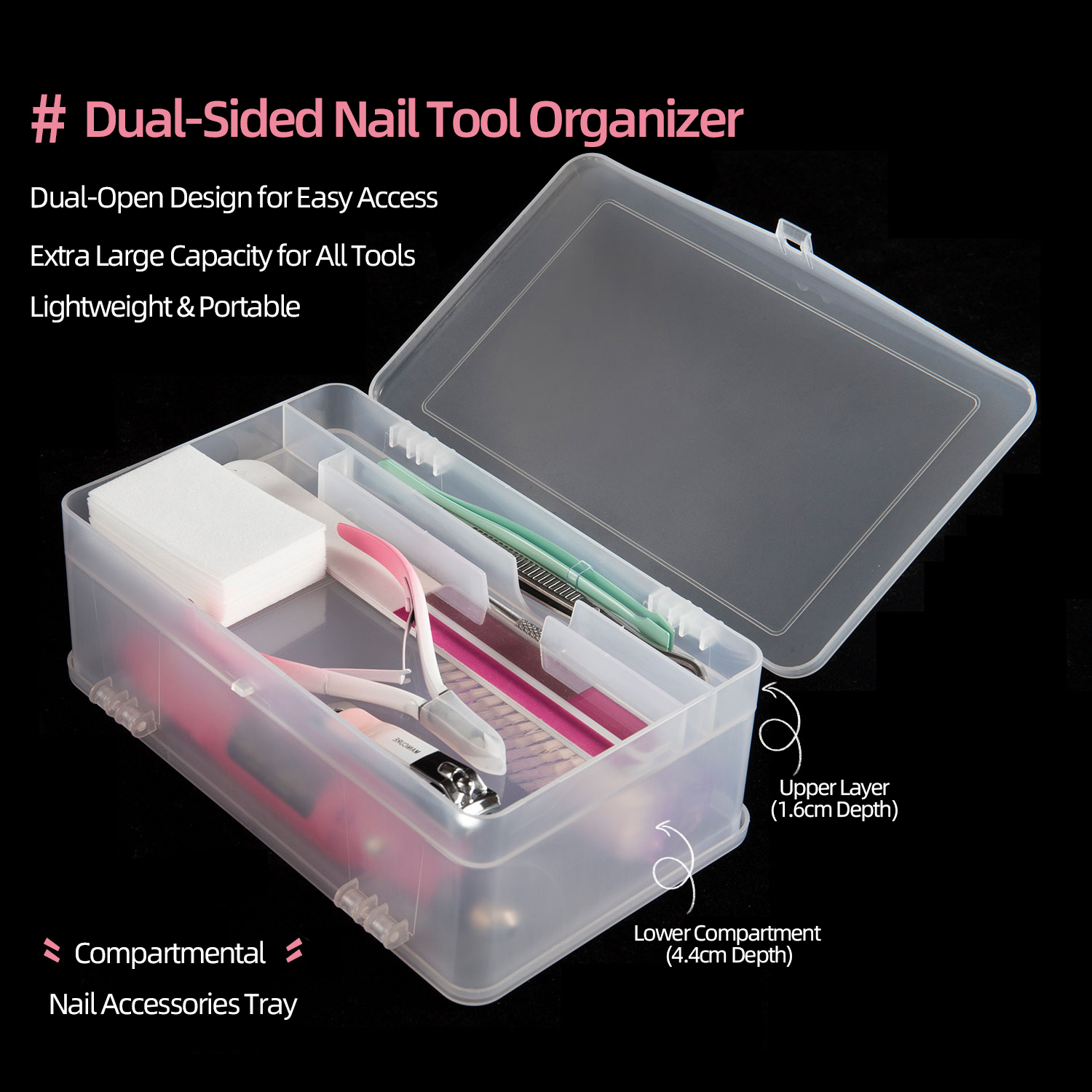 Nail Fan Brush - Dual-Open 2-Tier Super Capacity Pp Storage