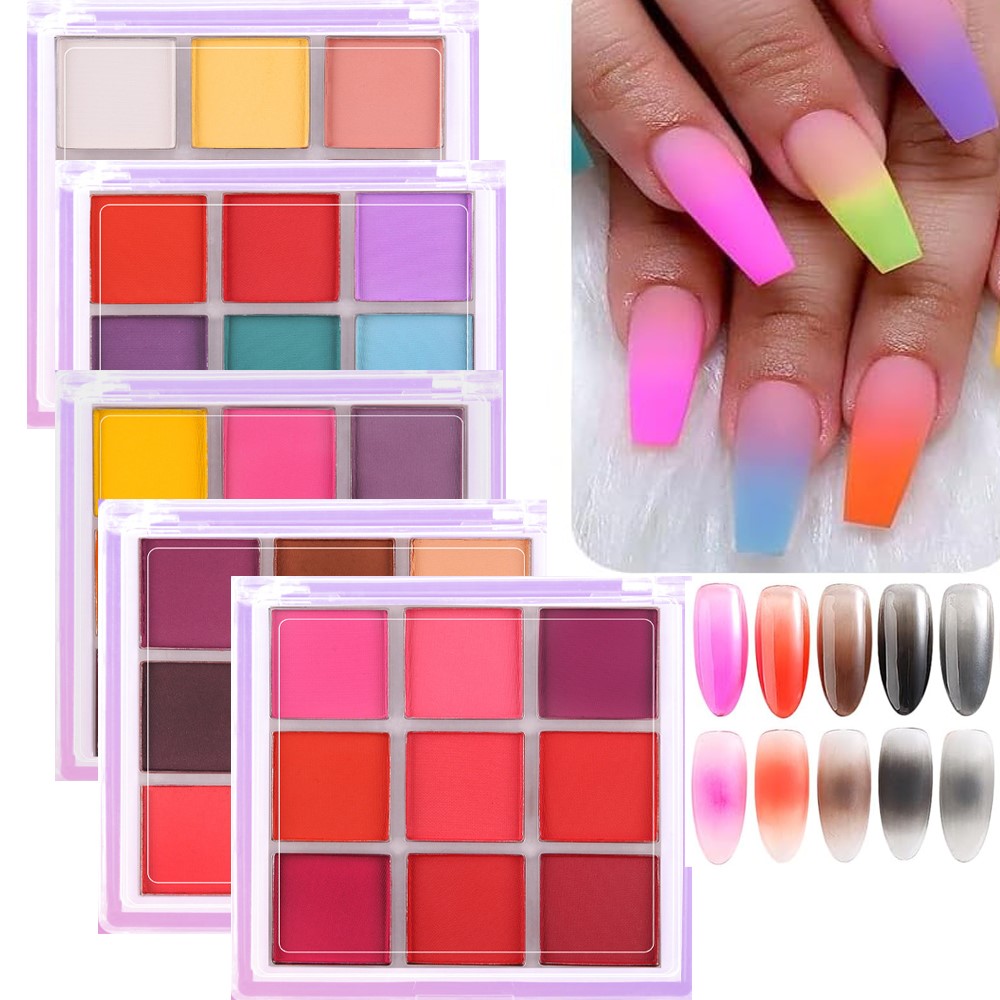 Nail Art Ombre Glitter - 4/6/9Colors Nail Pigment Palette Solid Magic