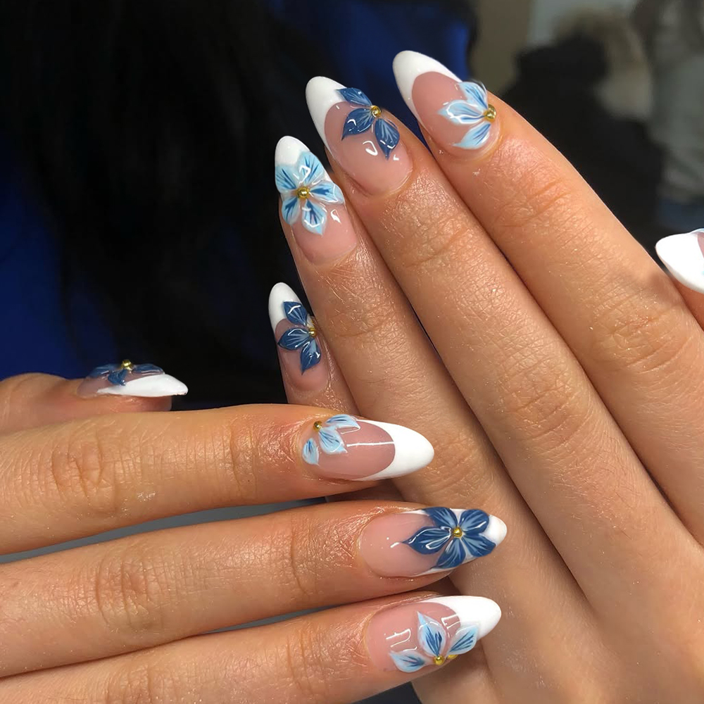 Nail Art Jelly - 24pcs Almond 3d gel flower white