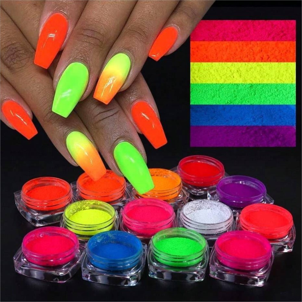 Nail Art Ombre Glitter - 1Set Colorful Neon Phosphor Pigment Powder