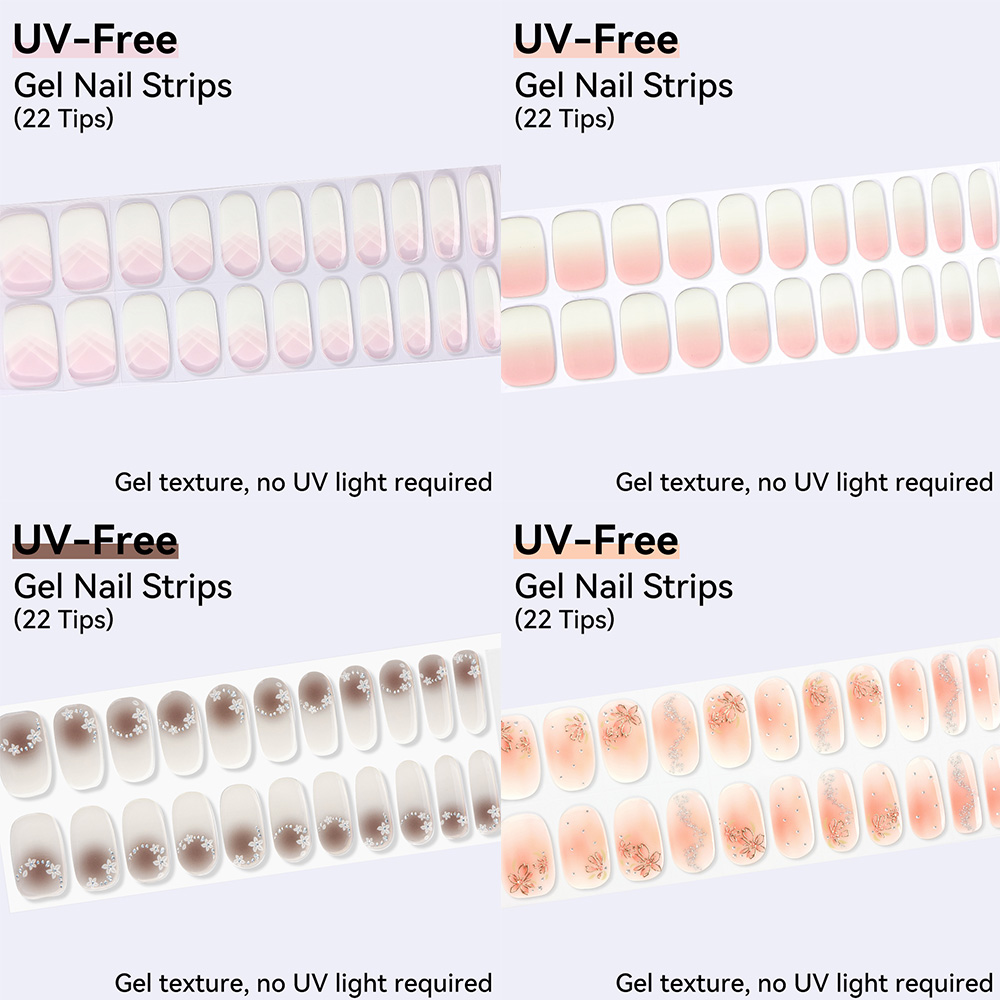 Nail Art Ombre Glitter - UV FREE Gel Nail Strips 22