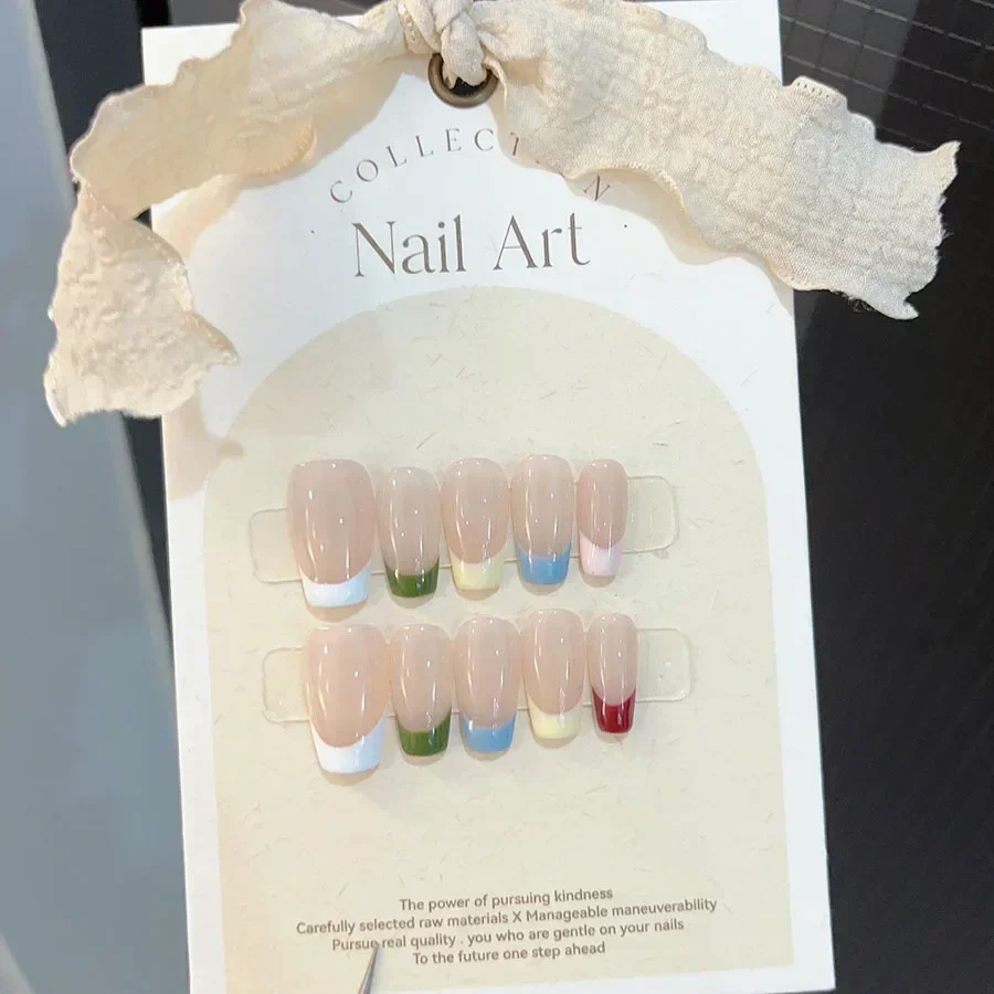 Nail Art Pink - 10pcs Simple coffin French Fake Nails