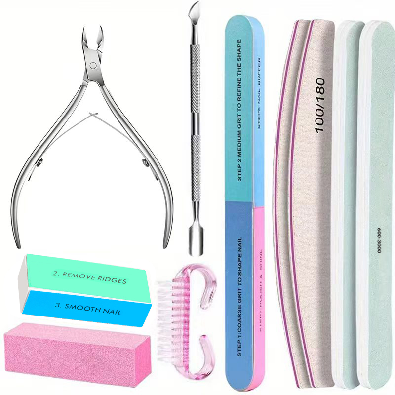 Nail Fan Brush - 10Pcs Nail Art Set Grit Professional