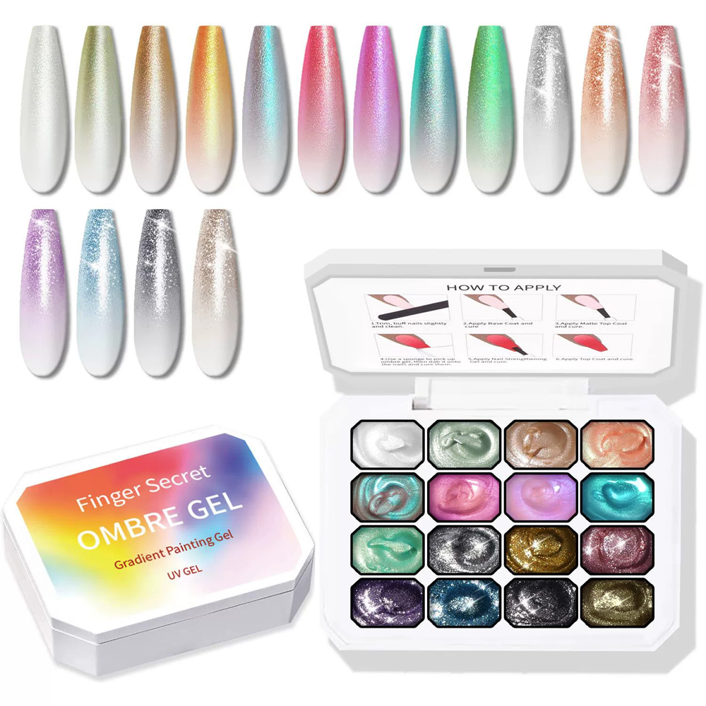 Nail Art Ombre Glitter - 9-24 Colors Solid Cream Ombre Gel