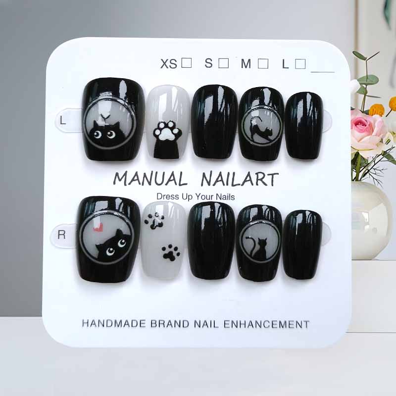 Nail Art Pink - 10Pcs Cute Cartoon Black Cat and
