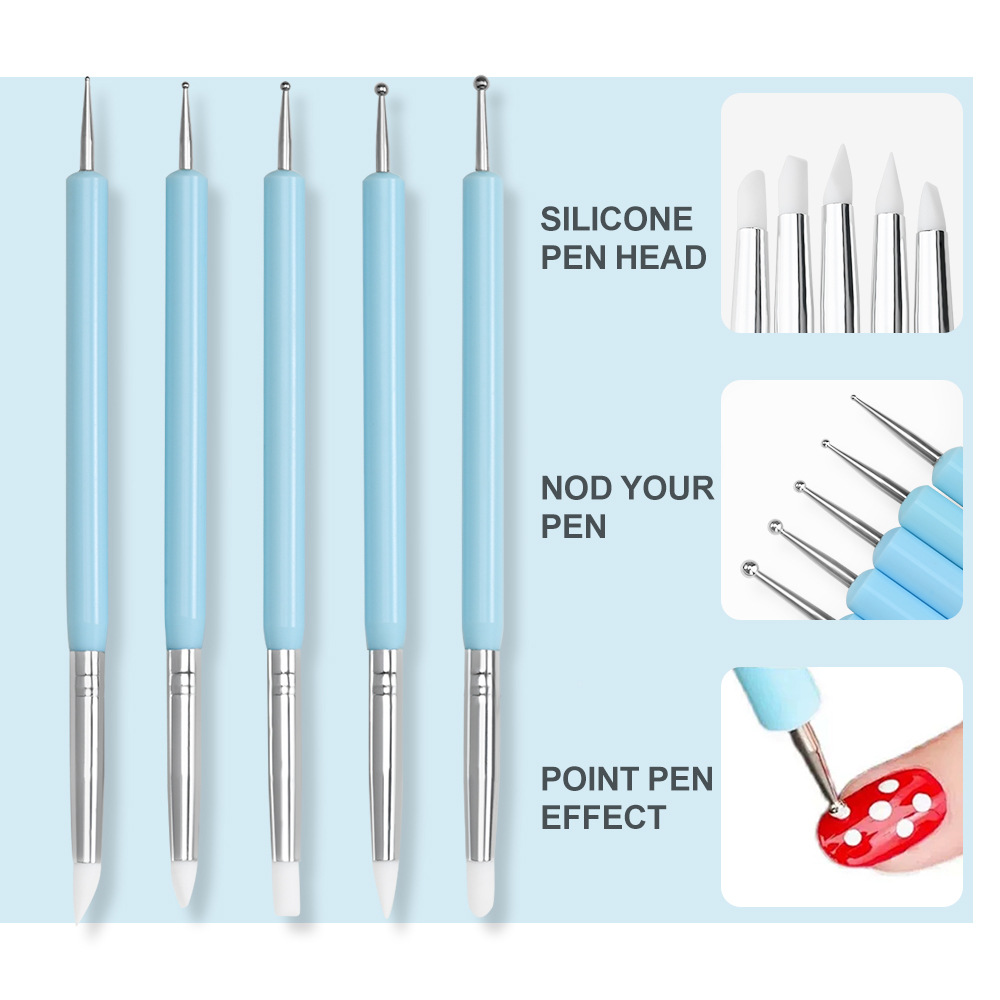 Nail Fan Brush - 1/3/5/6/pcs/set Nail Art Brush-Silicone Sculpting Dotting