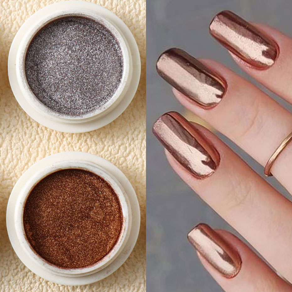6pc Gold Metallic Mirror Glitt - Nail Art Rose Gold recension och pris