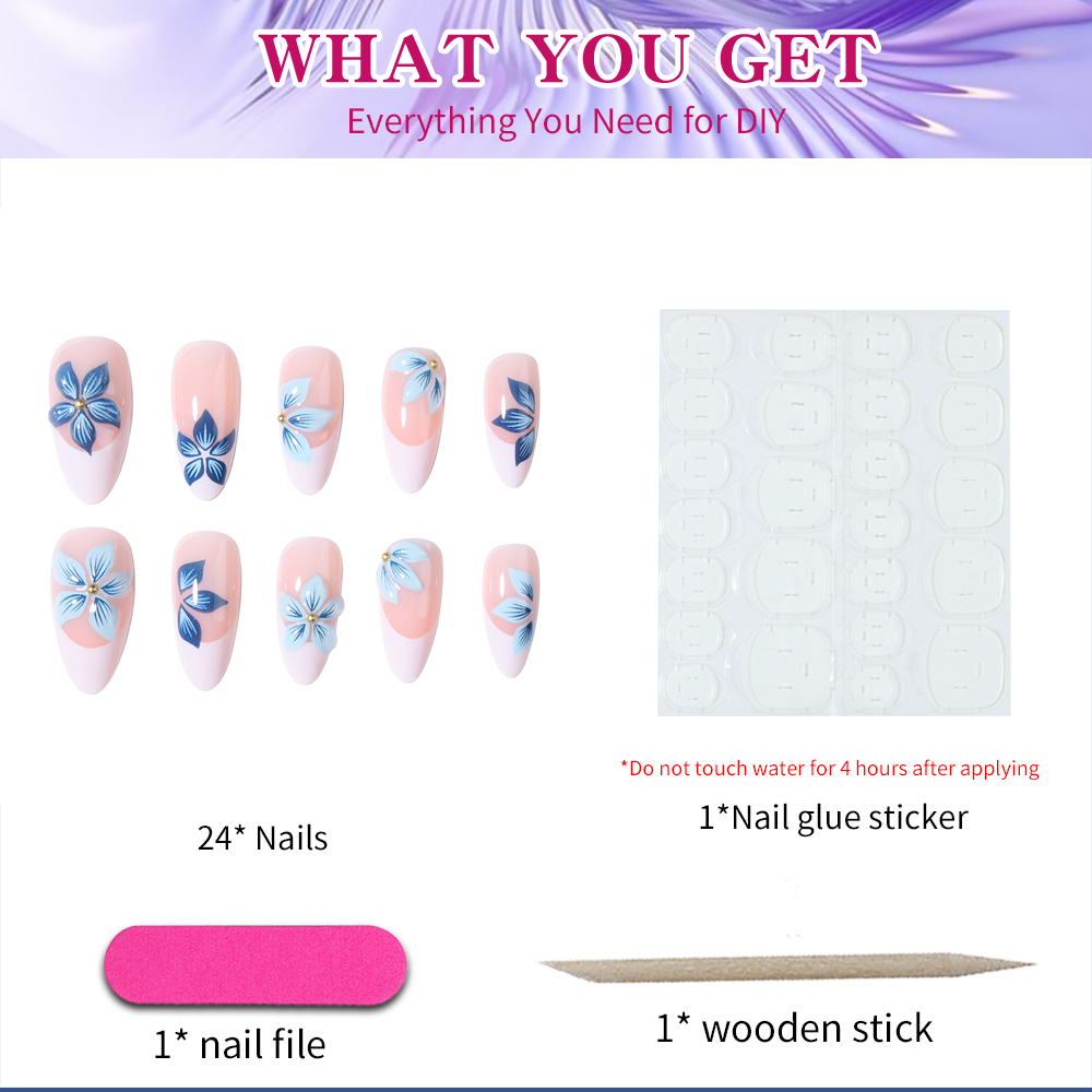 24pcs Almond 3d gel flower whi - Nail Art Jelly recension och pris