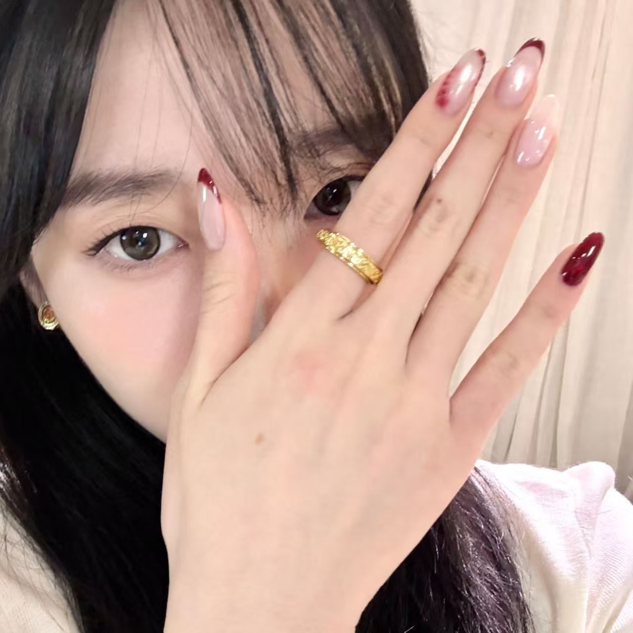 10pcs Handmade Oval Press On N - Nail Art Red Wine Cat Eye recension och pris