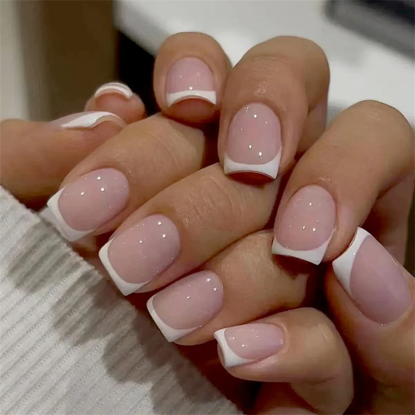 24Pcs/Set Short French Minimal - Nail Art Pink recension och pris
