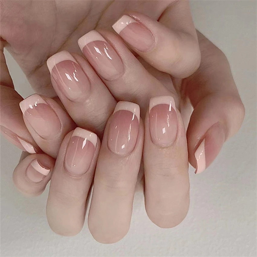 24Pcs/Set Short French Minimal - Nail Art Pink recension och pris