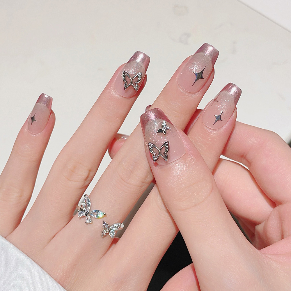 10pcs Short Trapezoid Handmade - Nail Art Pink recension och pris