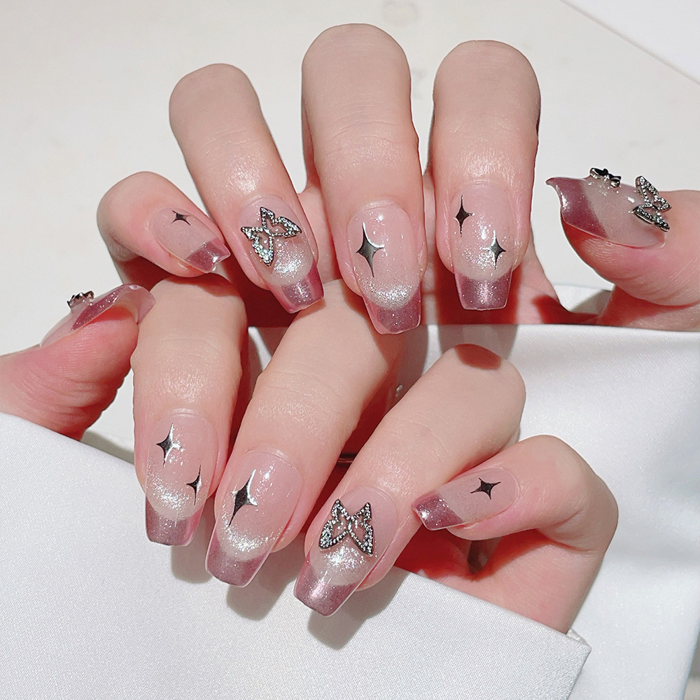 10pcs Short Trapezoid Handmade - Nail Art Pink recension och pris