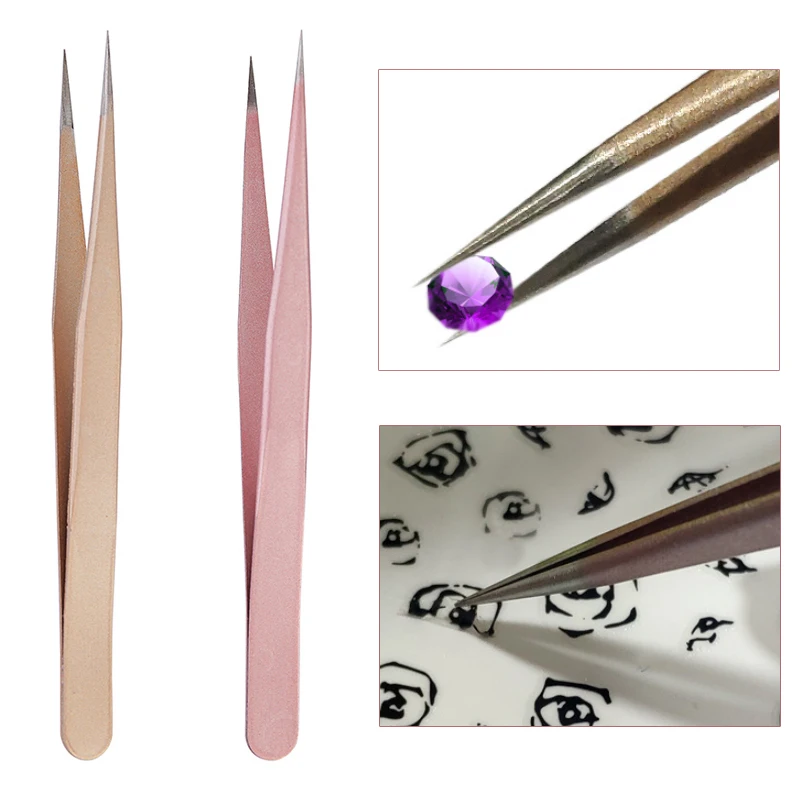 1Pc Straight Tweezer in Champa - Nail Art Rose Gold recension och pris