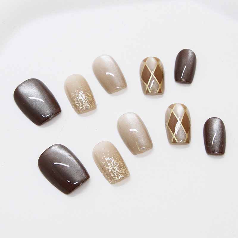 10 Pcs Women Wine Red Handmade - Nail Art Red Wine Cat Eye recension och pris