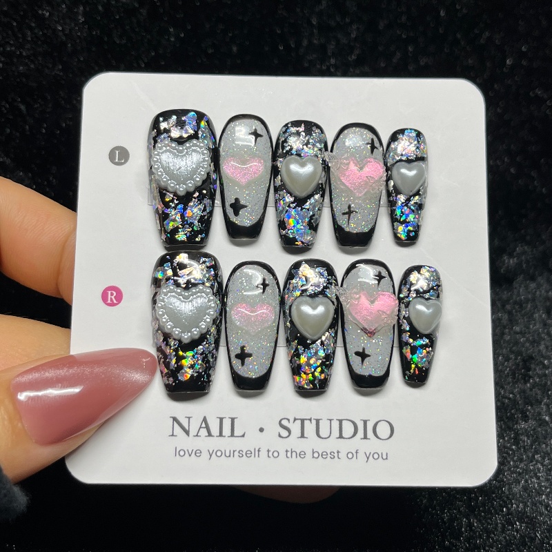 10PCS Gothic Black Press on Na - Nail Art Glitter recension och pris