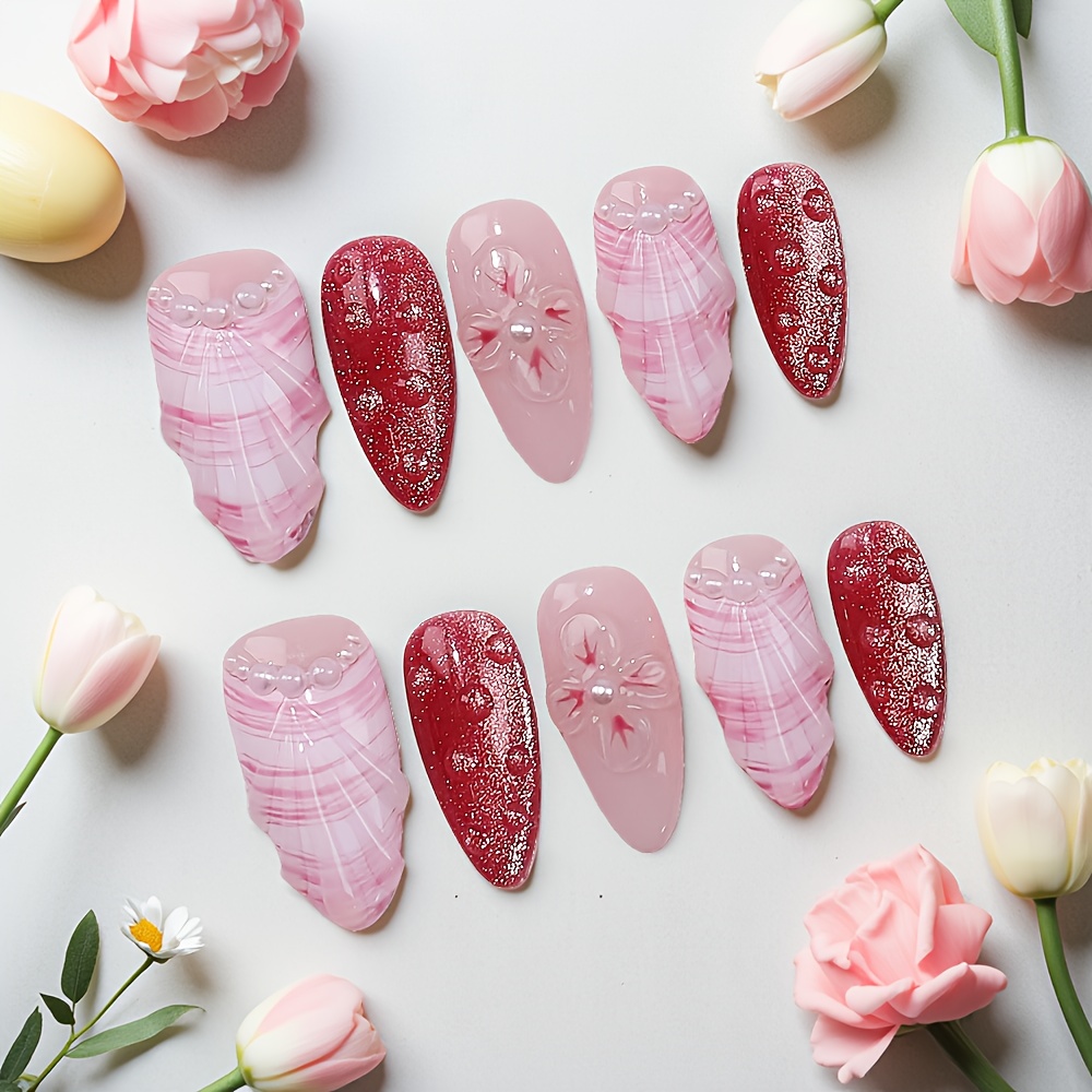 10pcs Medium Almond Handmade P - Nail Art Pink recension och pris