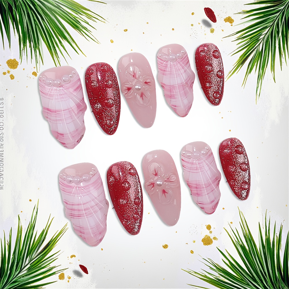 10pcs Medium Almond Handmade P - Nail Art Pink recension och pris