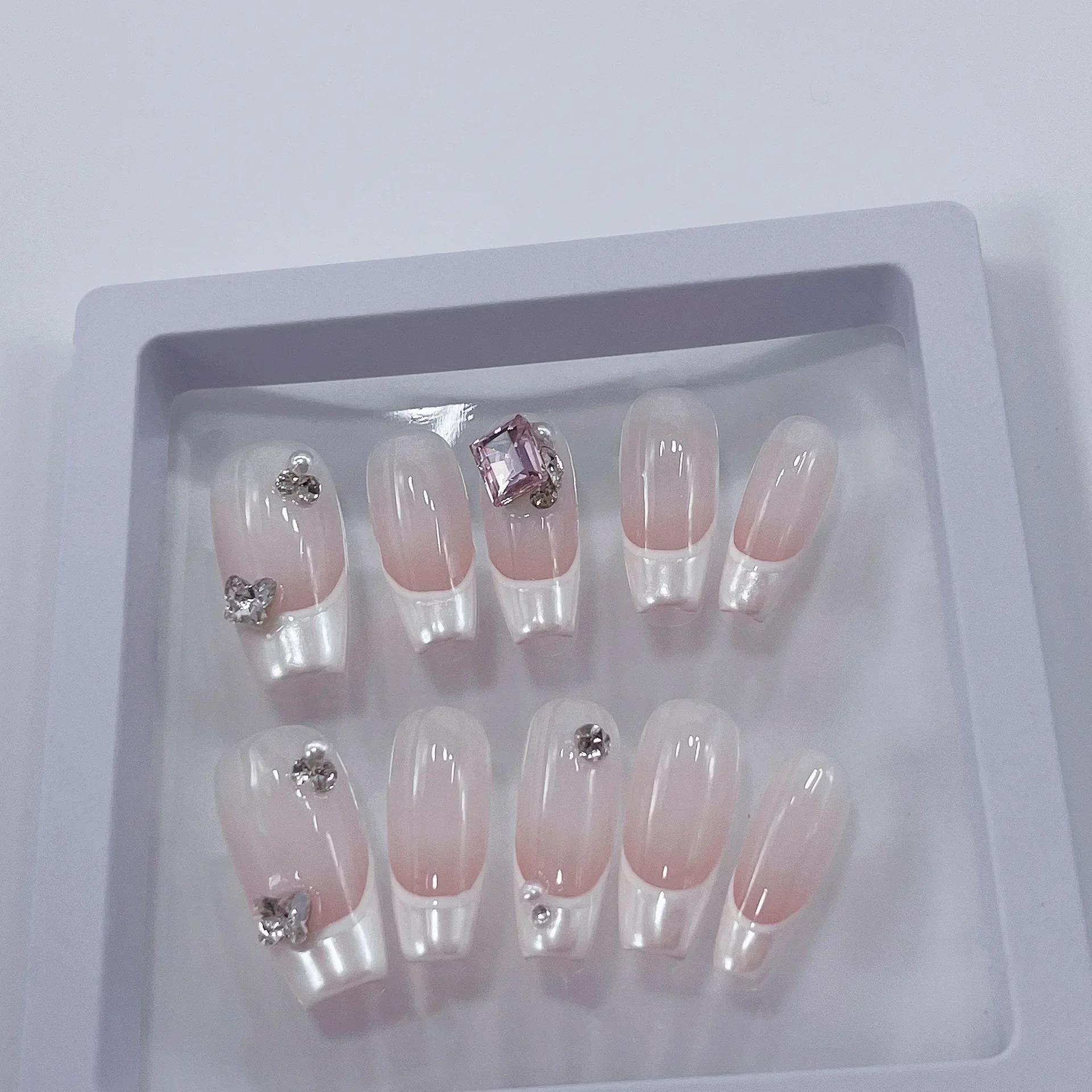 10pcs Simple coffin French Fak - Nail Art Pink recension och pris