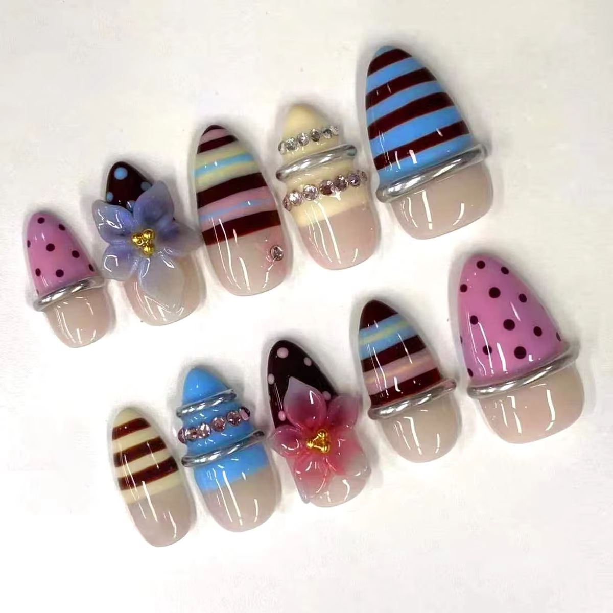 24Pcs Almond Press on Fake Nai - Nail Art Red Wine Cat Eye recension och pris